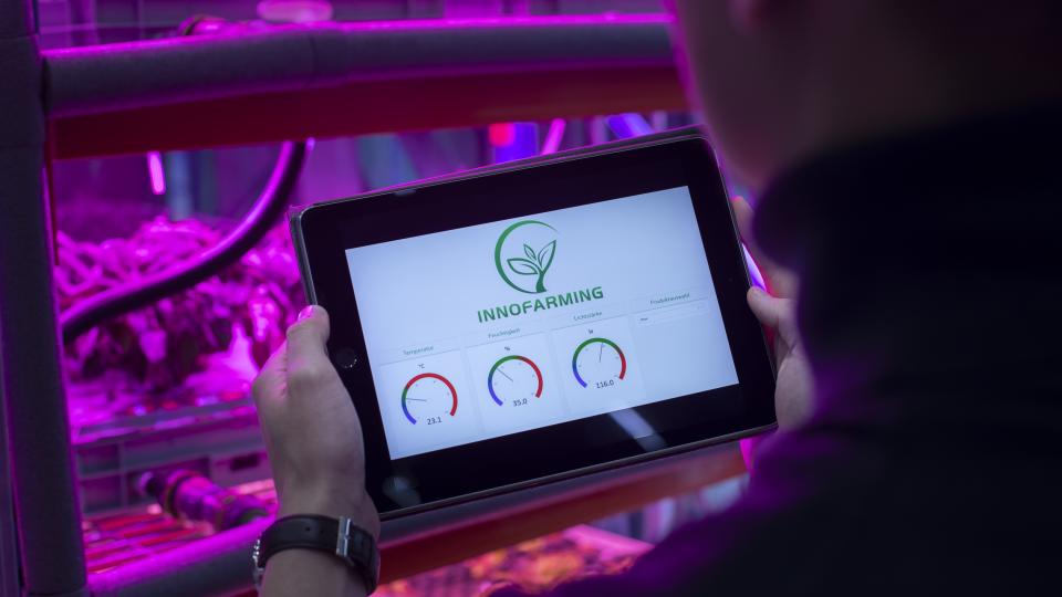 innofarming's process is monitored with a tablet.