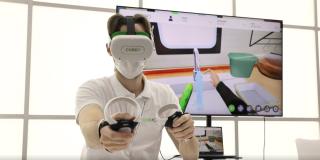 Man using VR glasses and controller